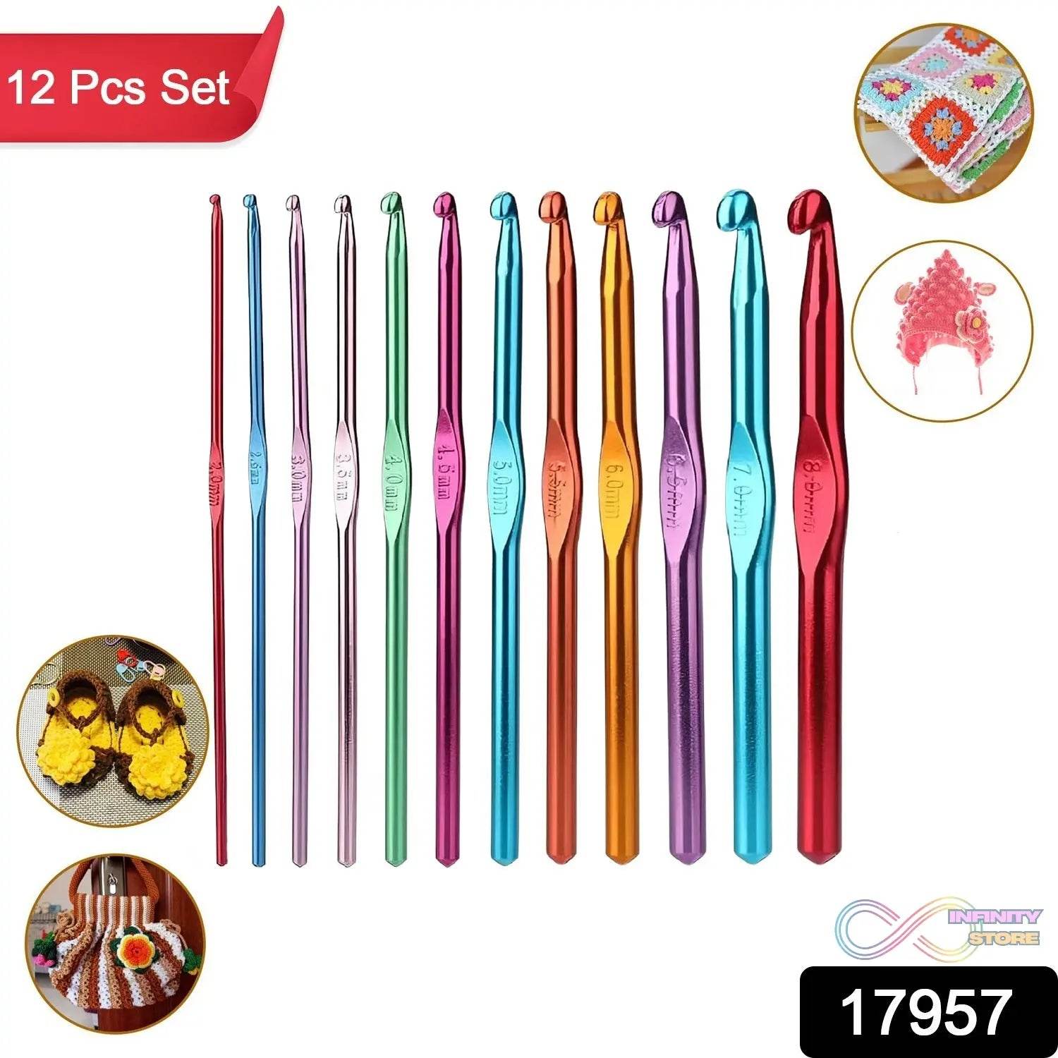 Aluminium Multicolor Knitting Needles, Crochet Kit (12 Pcs Set) - infinityexculsivestore.com