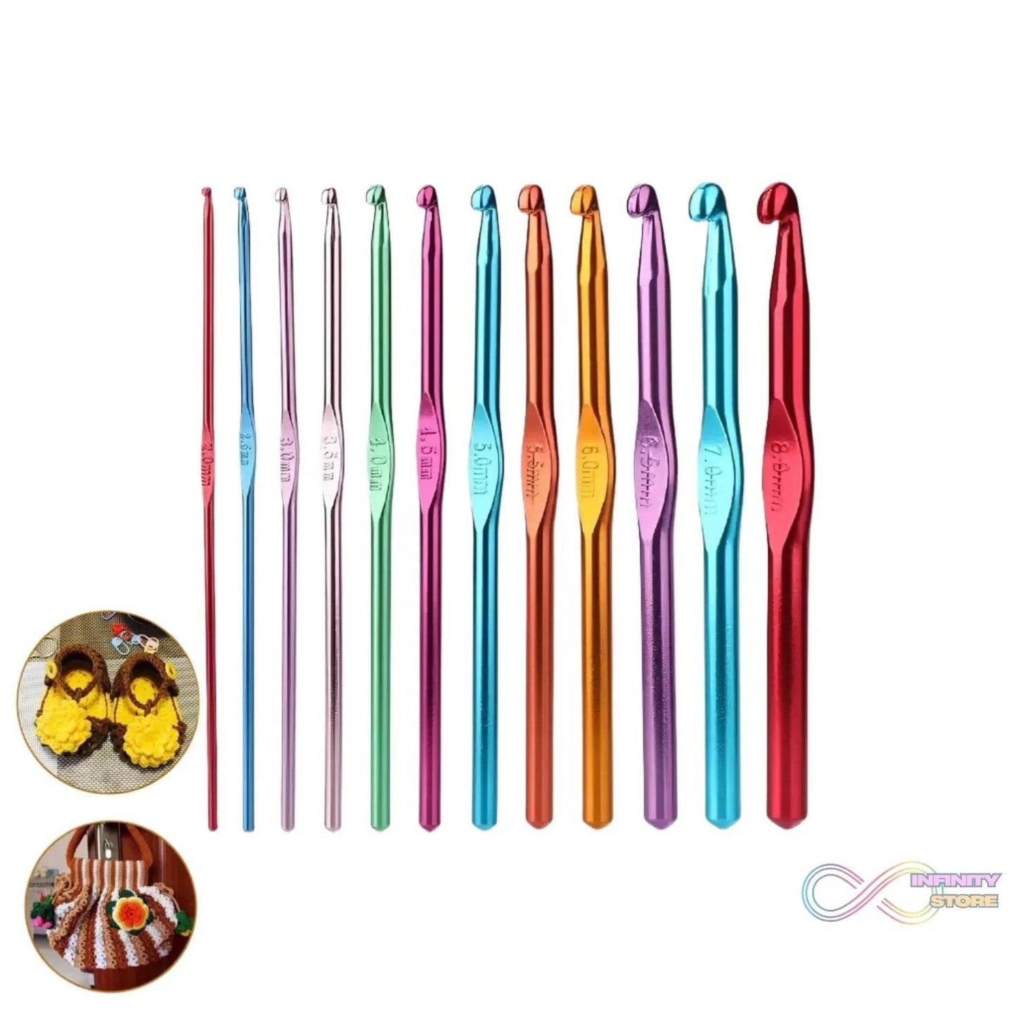 Aluminium Multicolor Knitting Needles, Crochet Kit (12 Pcs Set) - infinityexculsivestore.com