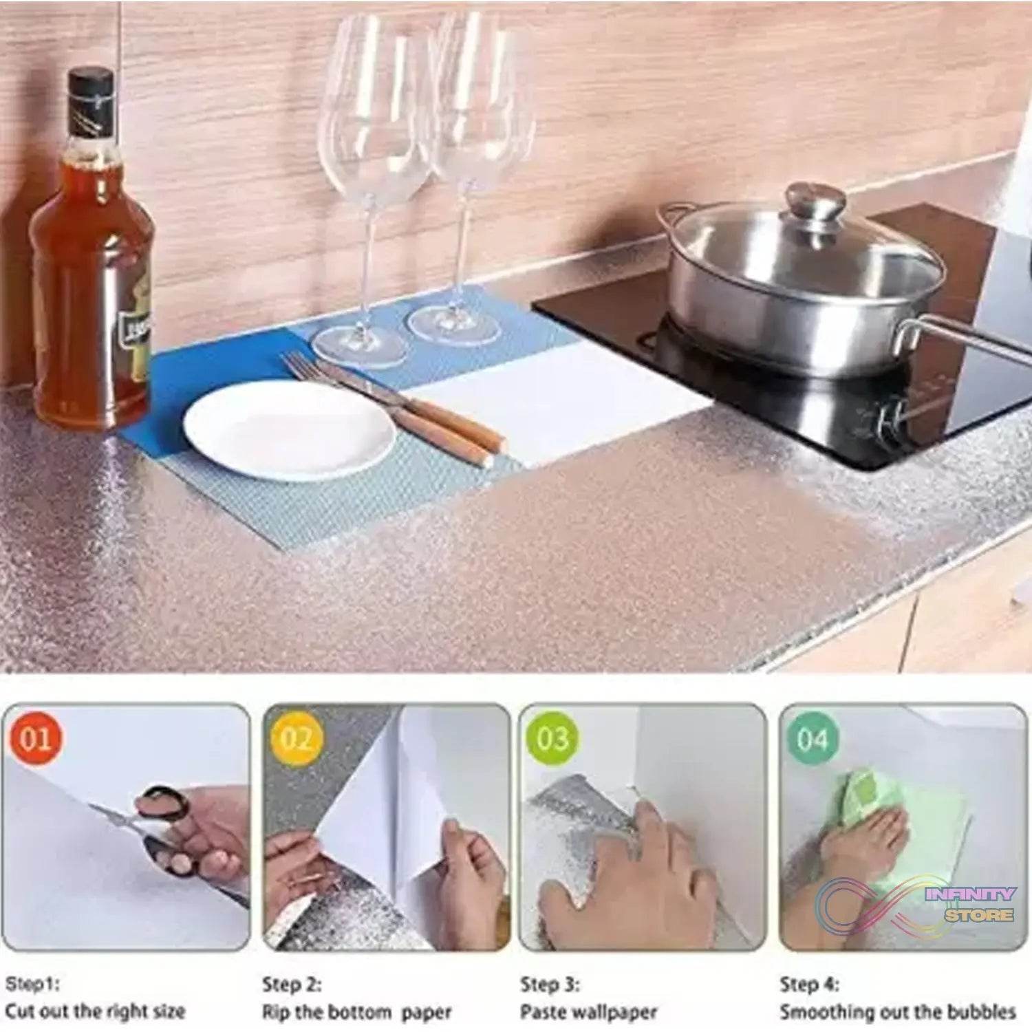 Aluminium foil for Kitchen and Aluminium Foil Paper Sticker Roll for Kitchen Wall, Drawers. (60cmx2Meter) - infinityexculsivestore.com