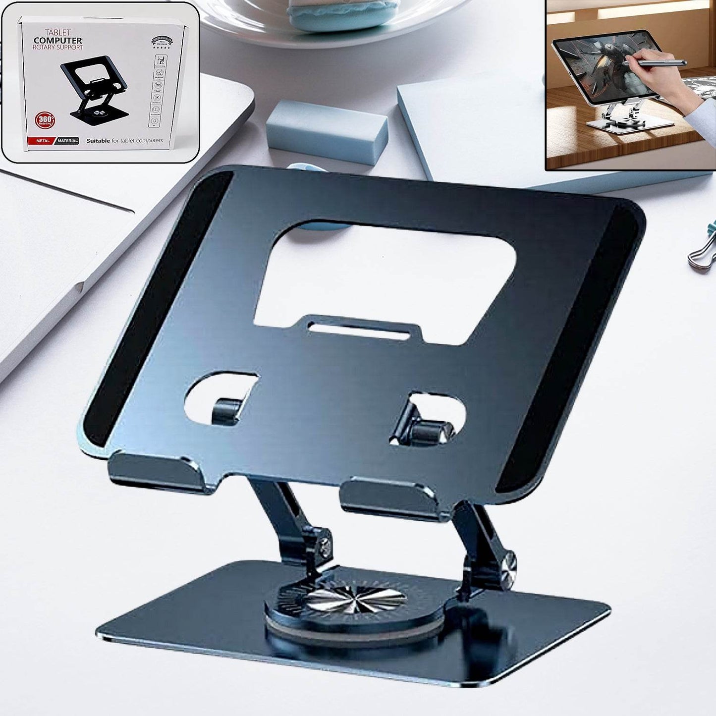 Aluminum Alloy 360°Rotating Bracket, Adjustable Laptop Stand, Portable Foldable Ergonomic Laptop Support - infinityexculsivestore.com