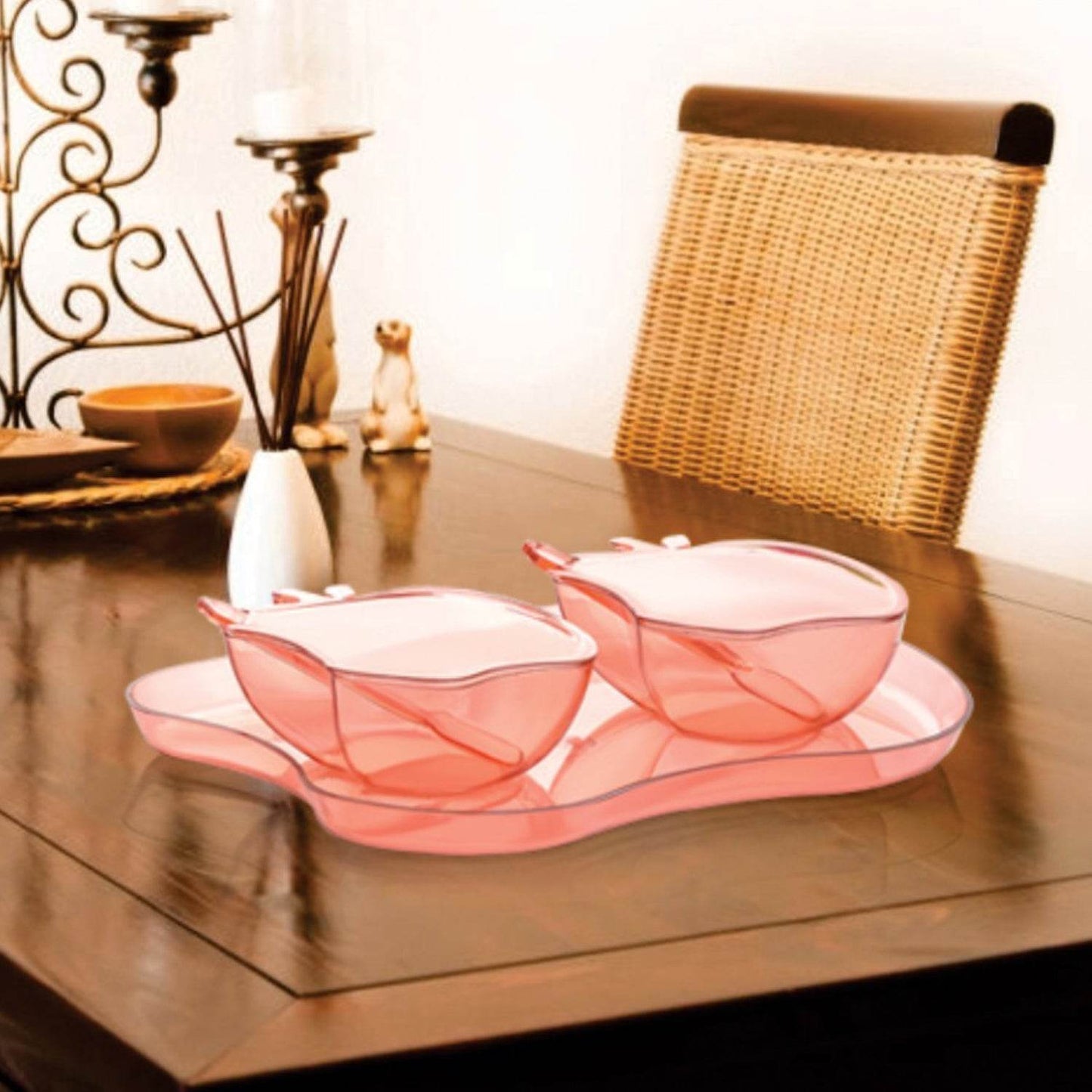 Apple Shape 2Piece Serving Set of Bowl with Spoon & Tray. Dinnerware Serving Snacks & Pickle - infinityexculsivestore.com
