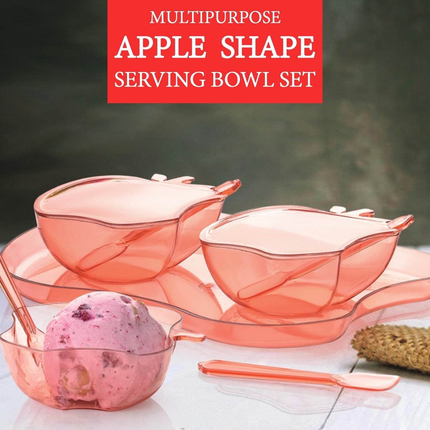 Apple Shape 2Piece Serving Set of Bowl with Spoon & Tray. Dinnerware Serving Snacks & Pickle - infinityexculsivestore.com