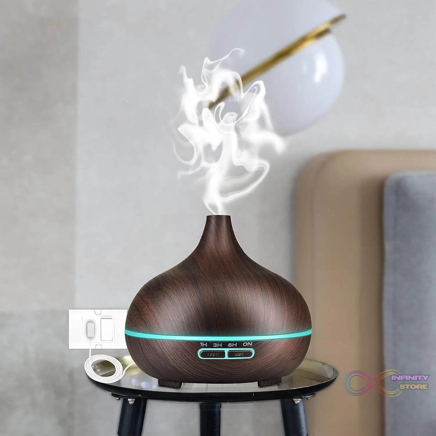 Aromatherapy Humidifier with 7 Colourful LED Light Change (500 ML Capacity / With Remote) - infinityexculsivestore.com