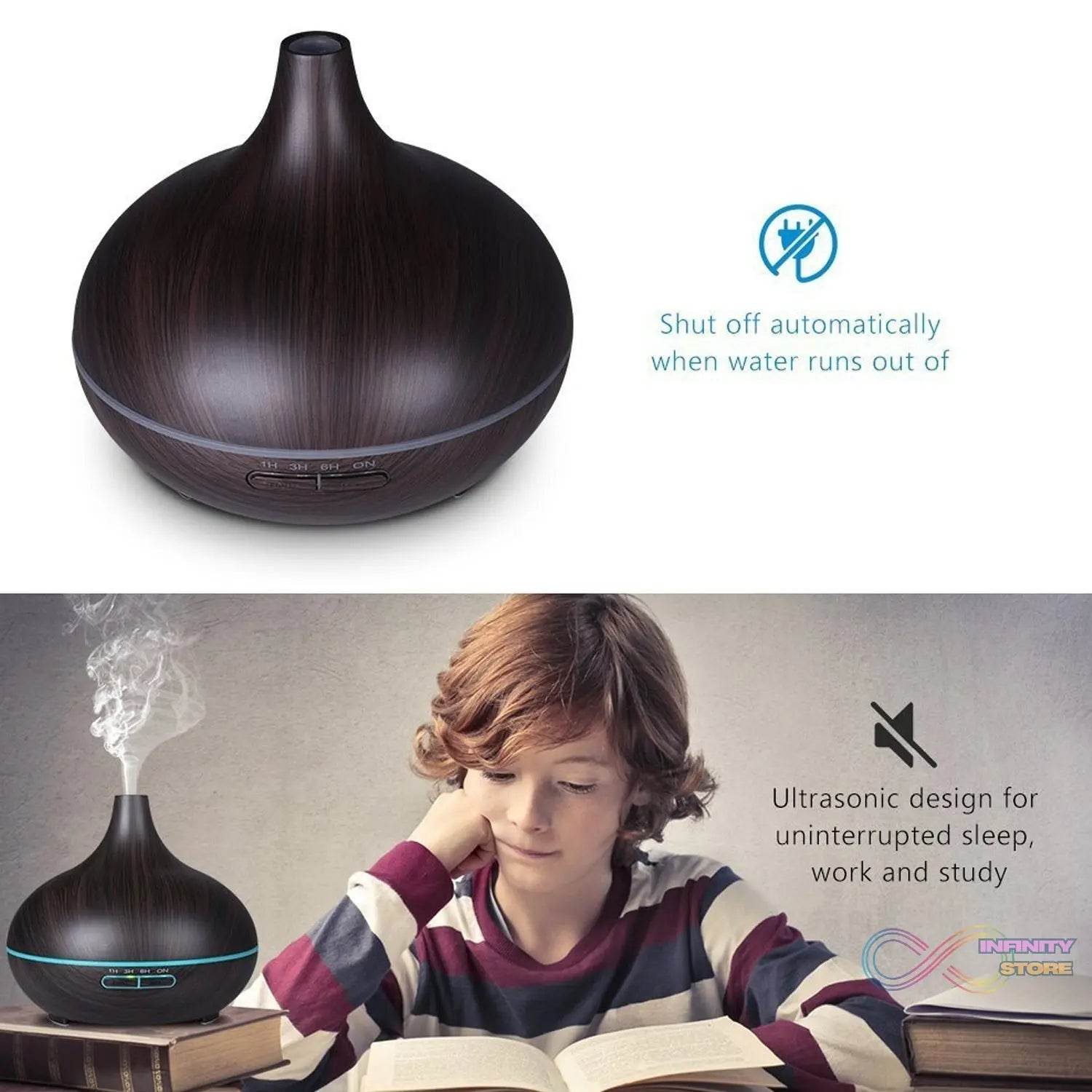 Aromatherapy Humidifier with 7 Colourful LED Light Change (500 ML Capacity / With Remote) - infinityexculsivestore.com