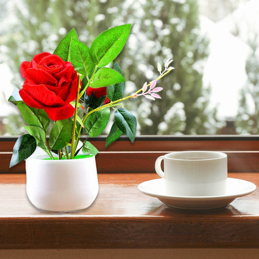 Artificial Rose Flower Plant With Pot, For Home Office Or Gift - infinityexculsivestore.com
