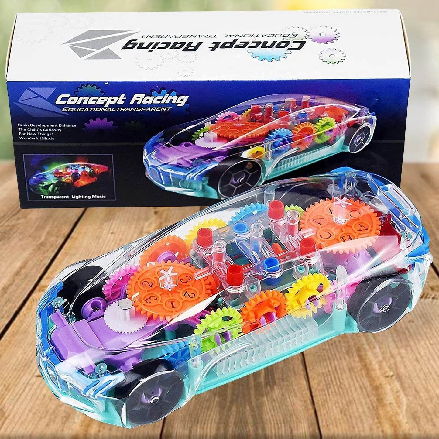 Automatic 360 Degree Rotating Transparent Gear Concept Car with Musical and 3D Flashing Lights Toy for Kids Boys & Girls (Multicolor / Battery Not Included) - infinityexculsivestore.com