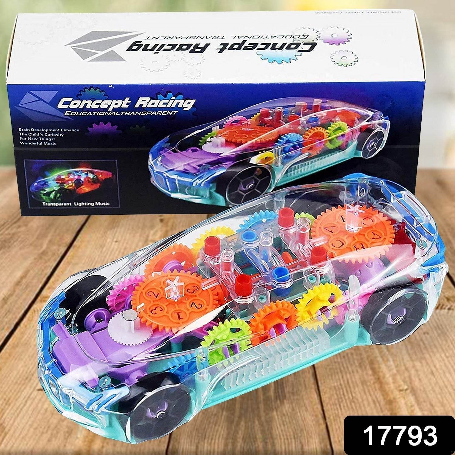 Automatic 360 Degree Rotating Transparent Gear Concept Car with Musical and 3D Flashing Lights Toy for Kids Boys & Girls (Multicolor / Battery Not Included) - infinityexculsivestore.com