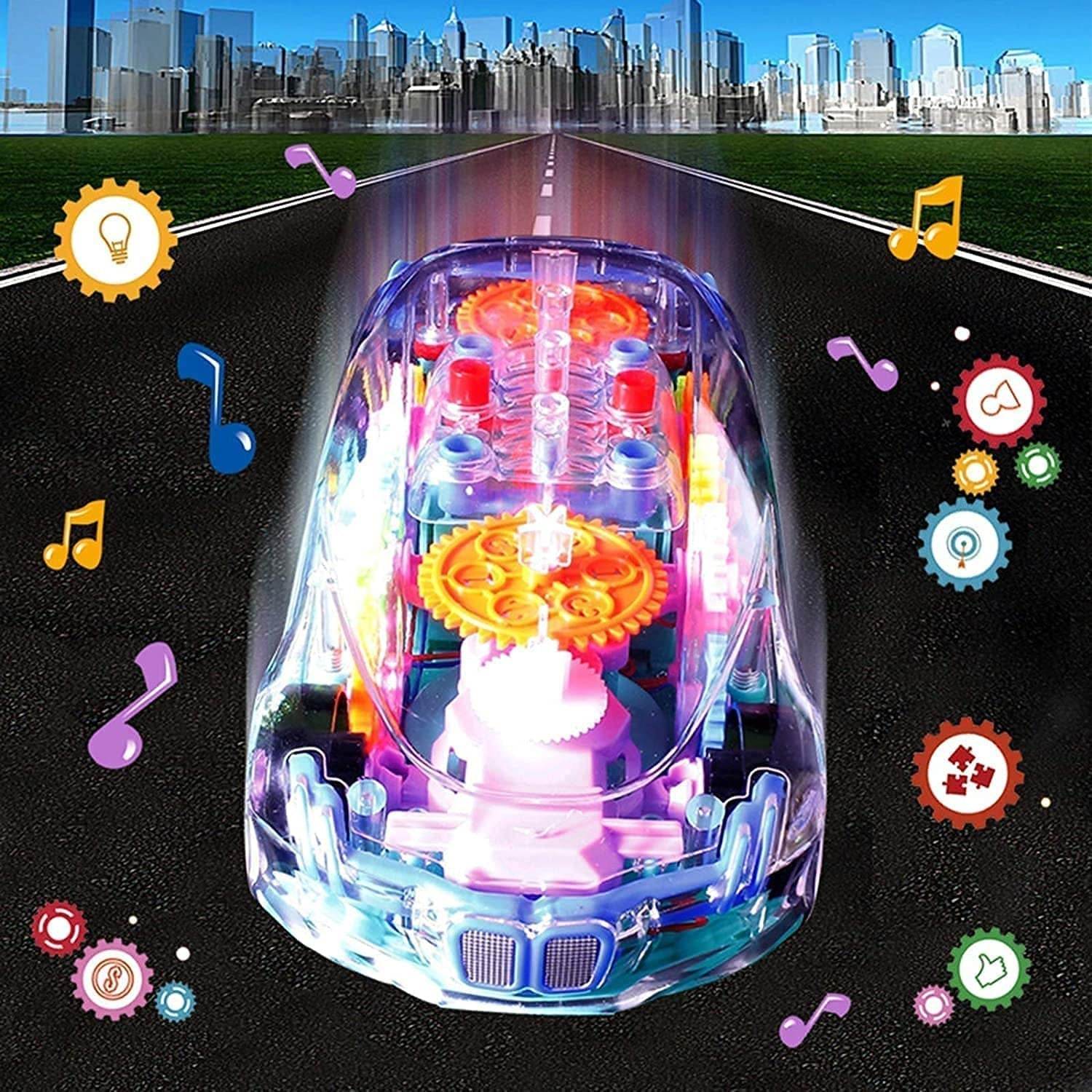 Automatic 360 Degree Rotating Transparent Gear Concept Car with Musical and 3D Flashing Lights Toy for Kids Boys & Girls (Multicolor / Battery Not Included) - infinityexculsivestore.com