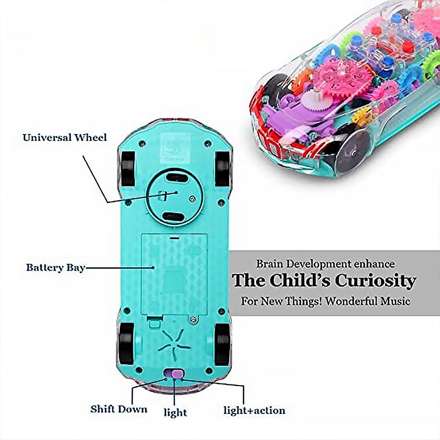 Automatic 360 Degree Rotating Transparent Gear Concept Car with Musical and 3D Flashing Lights Toy for Kids Boys & Girls (Multicolor / Battery Not Included) - infinityexculsivestore.com
