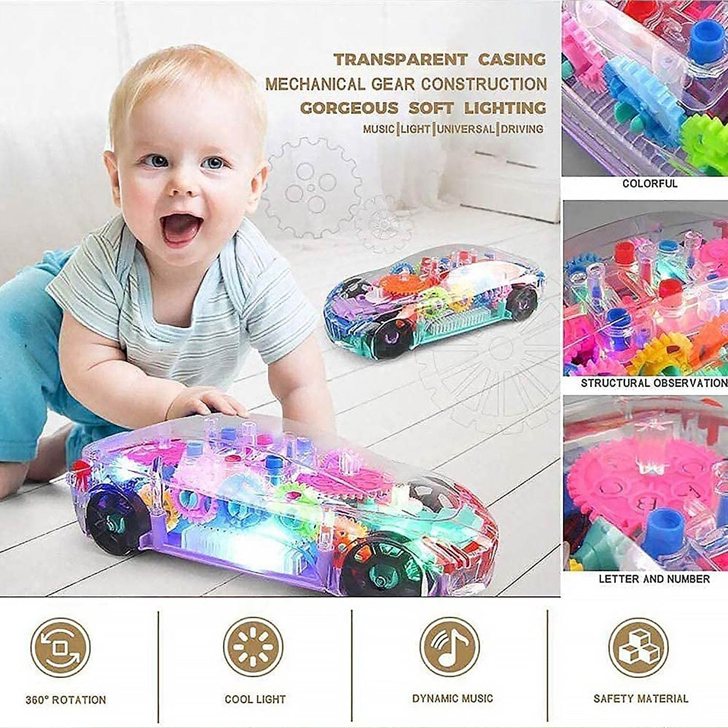 Automatic 360 Degree Rotating Transparent Gear Concept Car with Musical and 3D Flashing Lights Toy for Kids Boys & Girls (Multicolor / Battery Not Included) - infinityexculsivestore.com