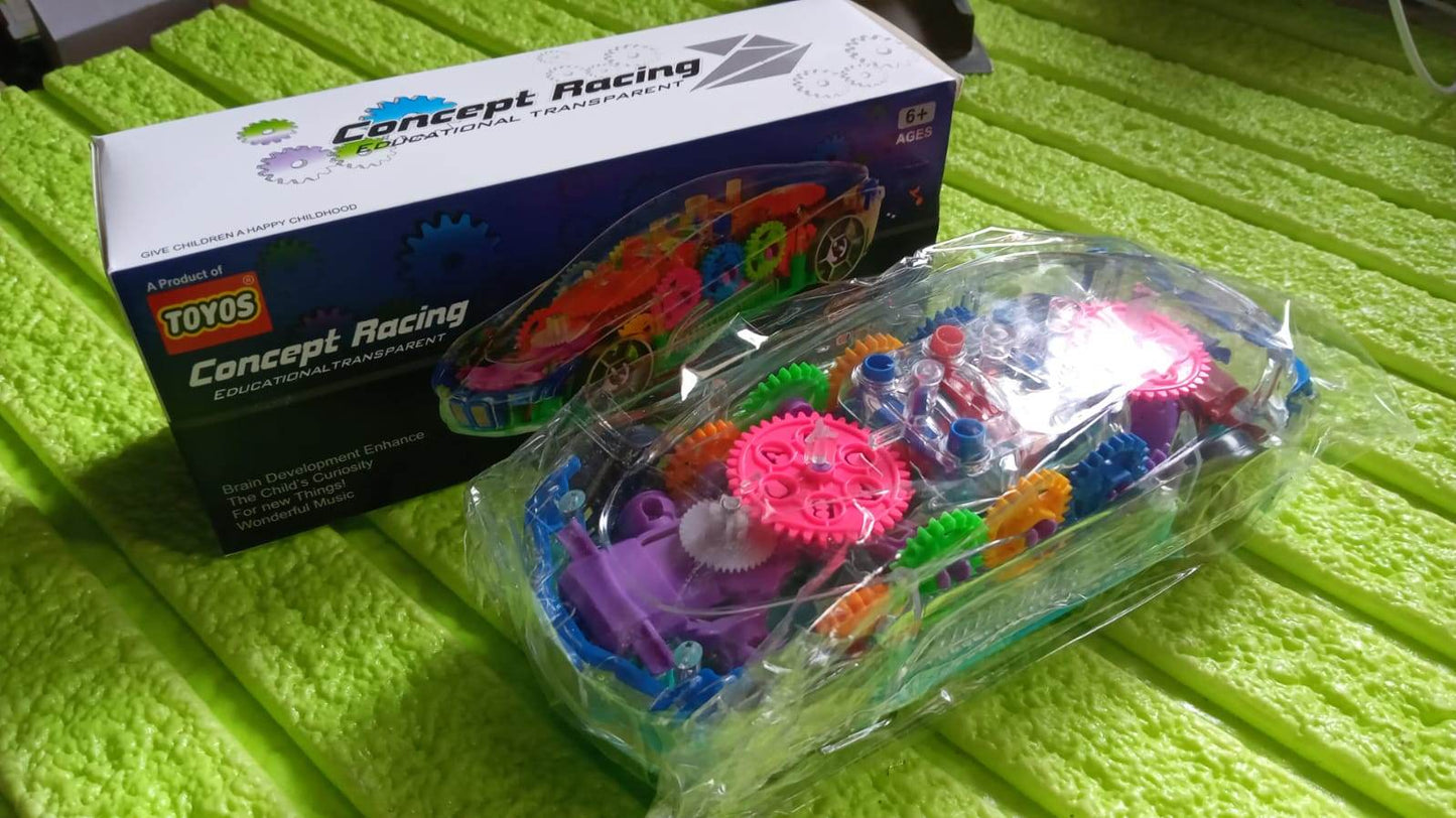 Automatic 360 Degree Rotating Transparent Gear Concept Car with Musical and 3D Flashing Lights Toy for Kids Boys & Girls (Multicolor / Battery Not Included) - infinityexculsivestore.com