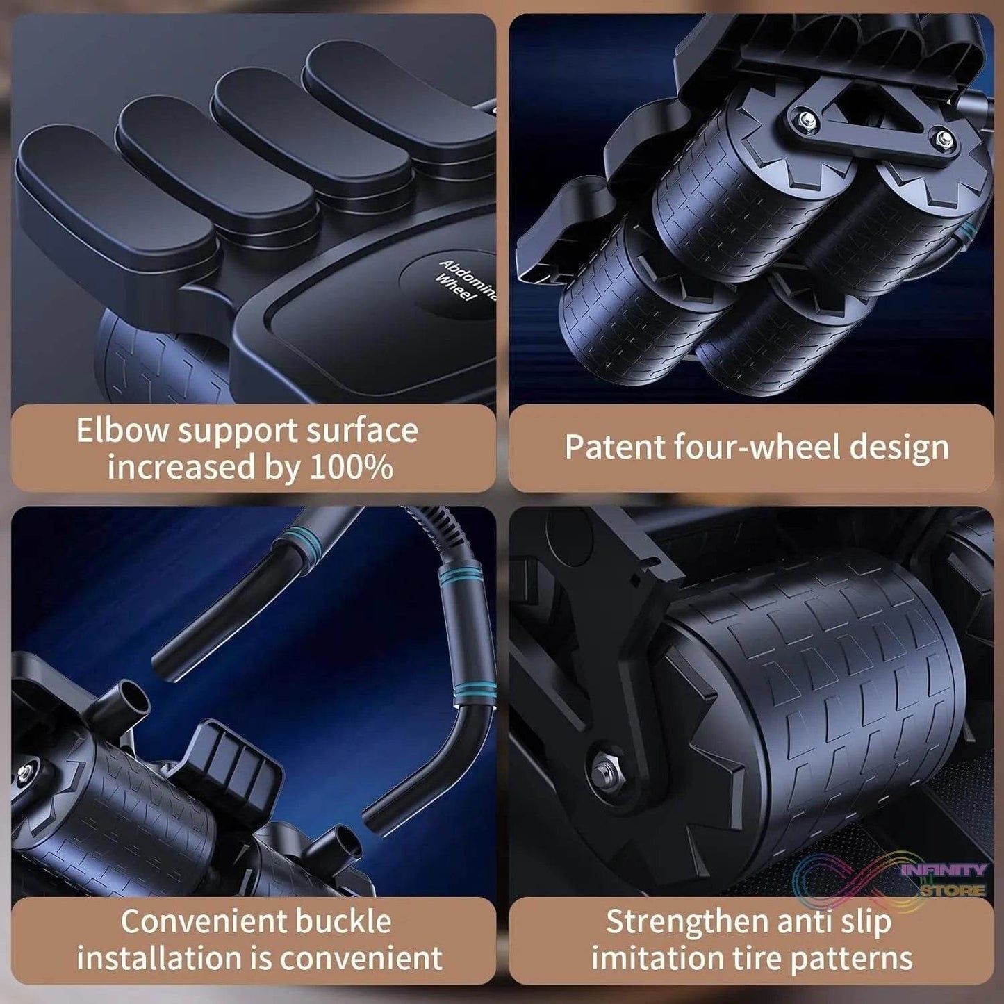 Automatic Rebound Abdominal Wheel with 8 Elbow Supports (1 Pc) - infinityexculsivestore.com