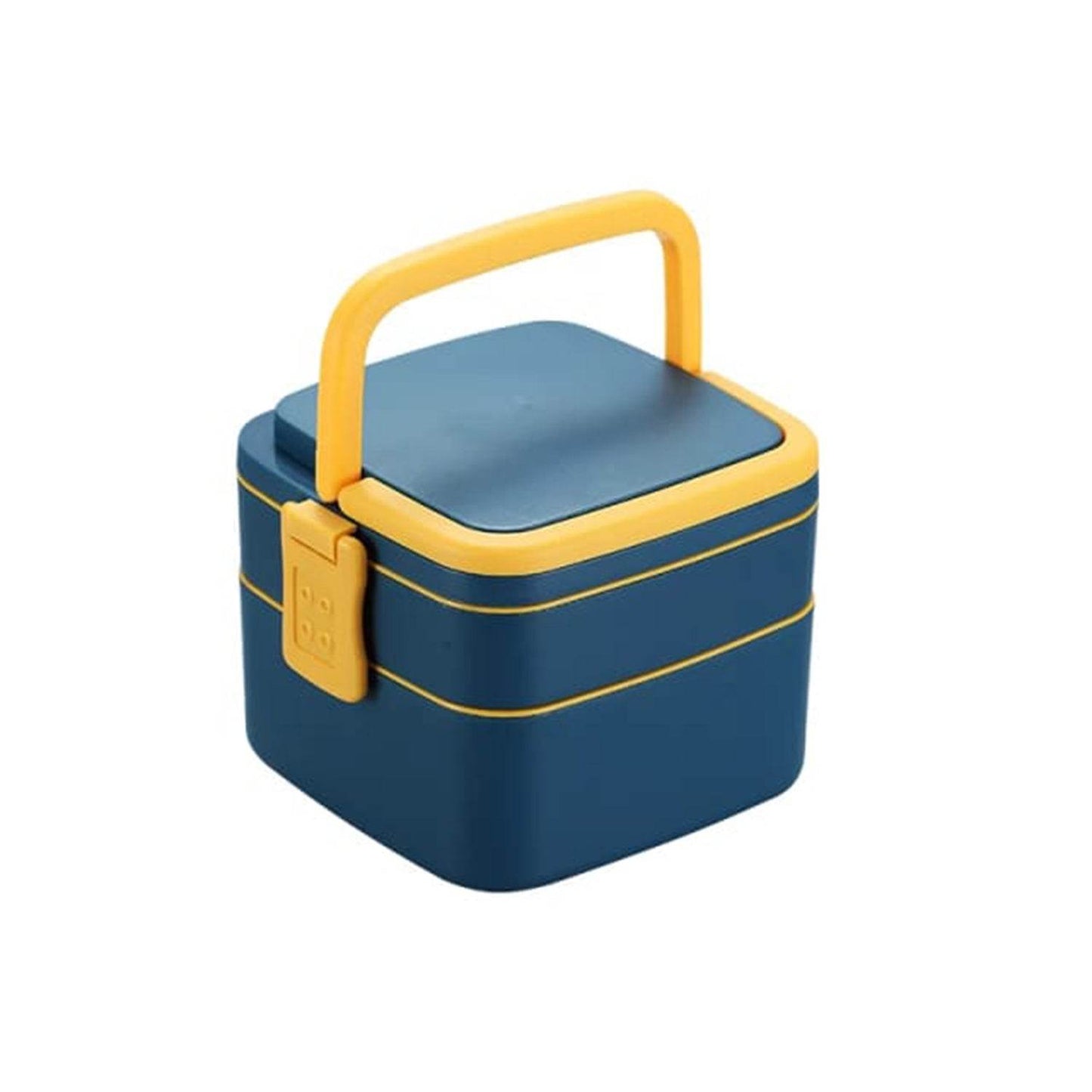 BLUE DOUBLE-LAYER PORTABLE LUNCH BOX STACKABLE WITH CARRYING HANDLE AND SPOON LUNCH BOX , Bento Lunch Box - infinityexculsivestore.com