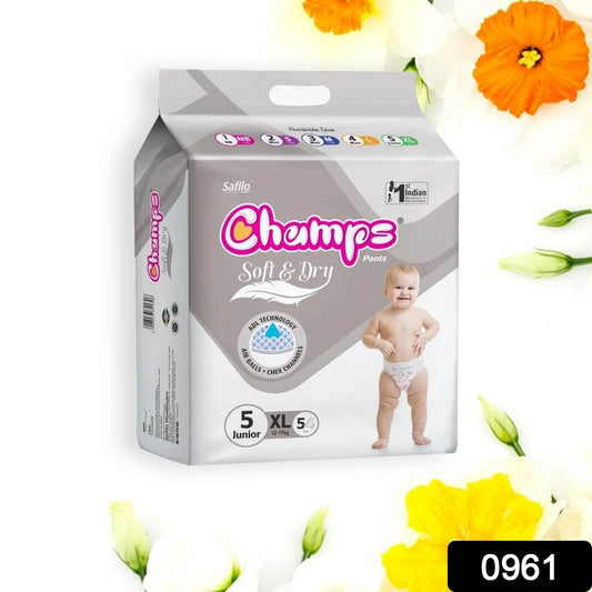 Baby Diaper High Absorbent Pant Diapers, Champs Soft and Dry Baby Diaper Pants Xl 54 Pcs (Extra Large , XL54 Pieces) - infinityexculsivestore.com