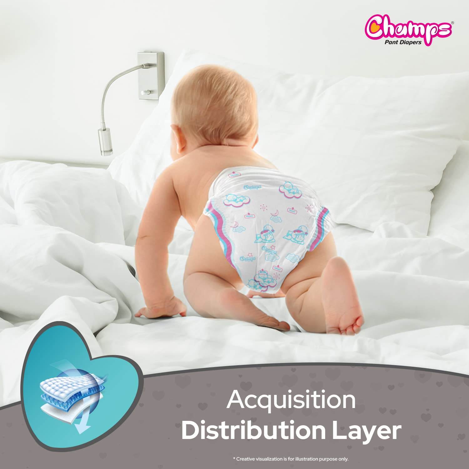 Baby Diaper High Absorbent Pant Diapers, Champs Soft and Dry Baby Diaper Pants Xl 54 Pcs (Extra Large , XL54 Pieces) - infinityexculsivestore.com