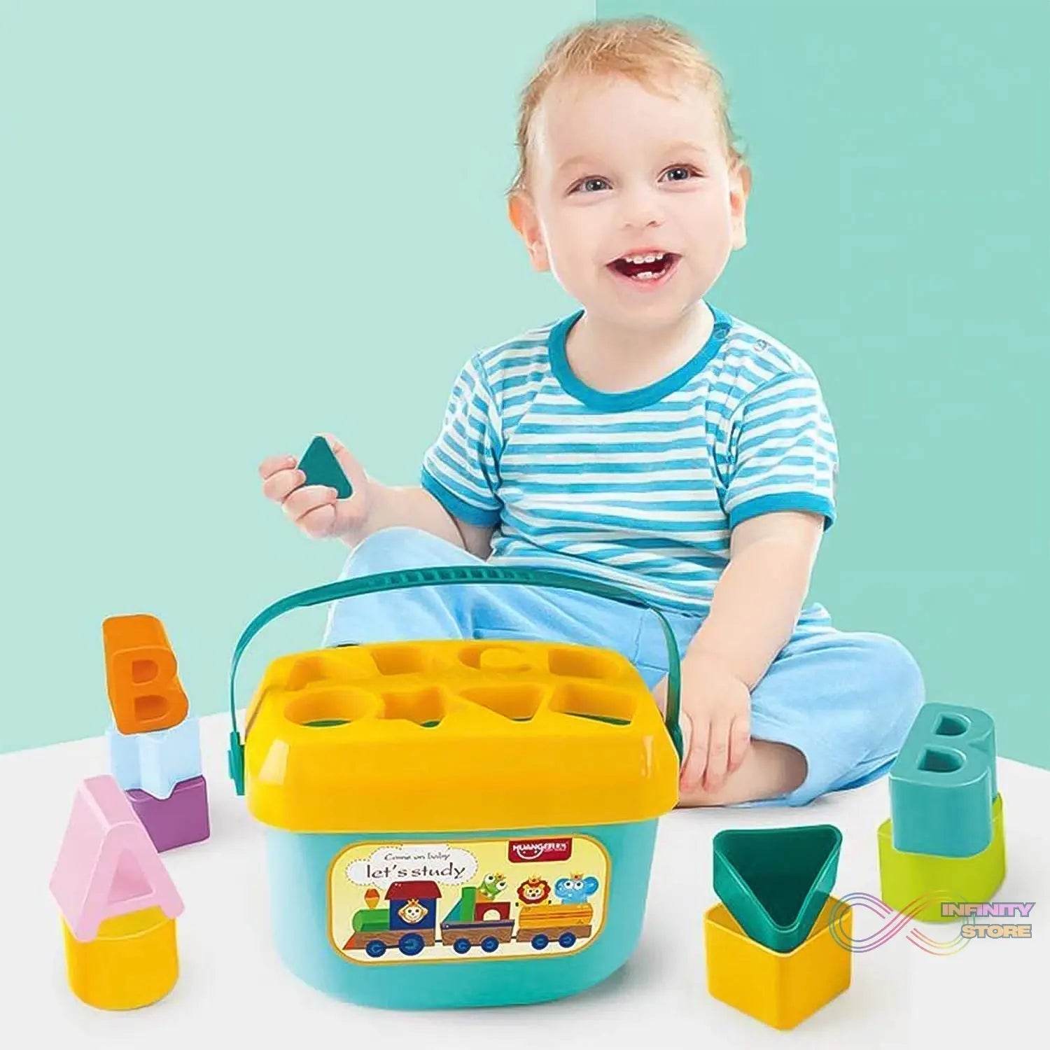 Baby First Block Set for Kids Non-Toxic Abcd Geometric Shape Sorting & Stacking Toy (1 Set) - infinityexculsivestore.com