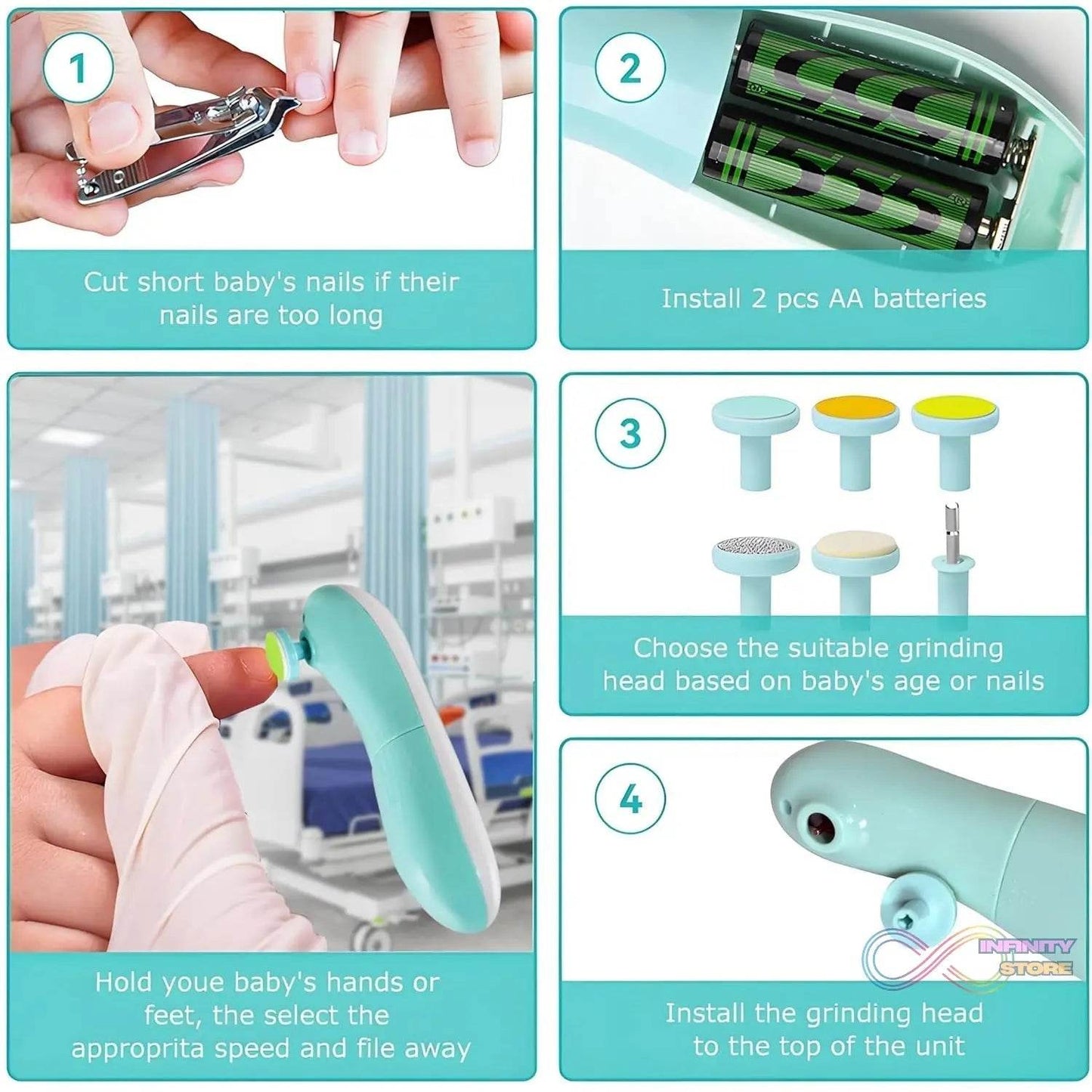 Baby Nail Trimmer / Clippers | 6 Grinding Head (Multi Color / 1 Pc / Battery not included) - infinityexculsivestore.com
