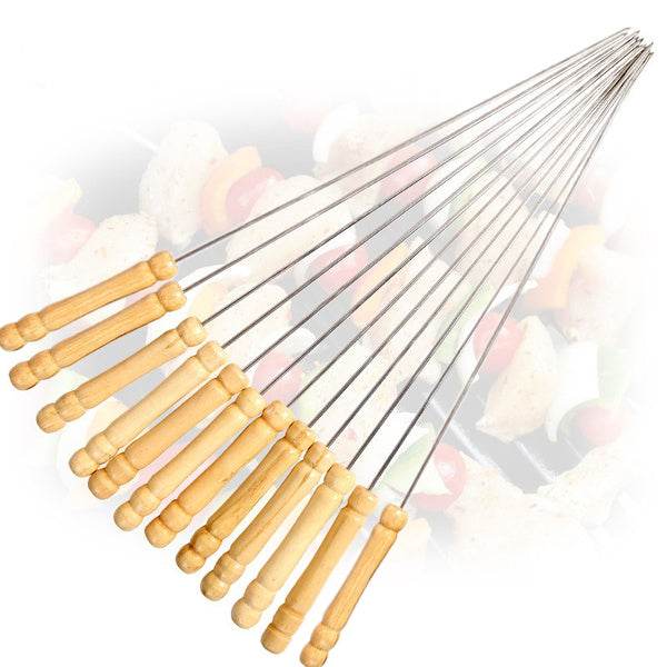 Barbecue Skewers for BBQ Tandoor and Gril with Wooden Handle - Pack of 12 - infinityexculsivestore.com