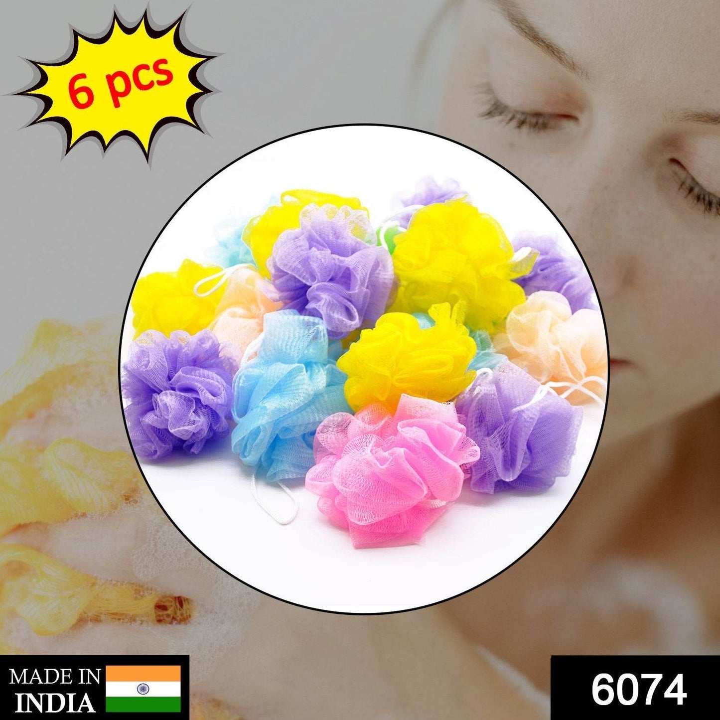 Bath Shower Loofah Sponge Pouf Body Scrubber (Pack of 6Pcs) - infinityexculsivestore.com