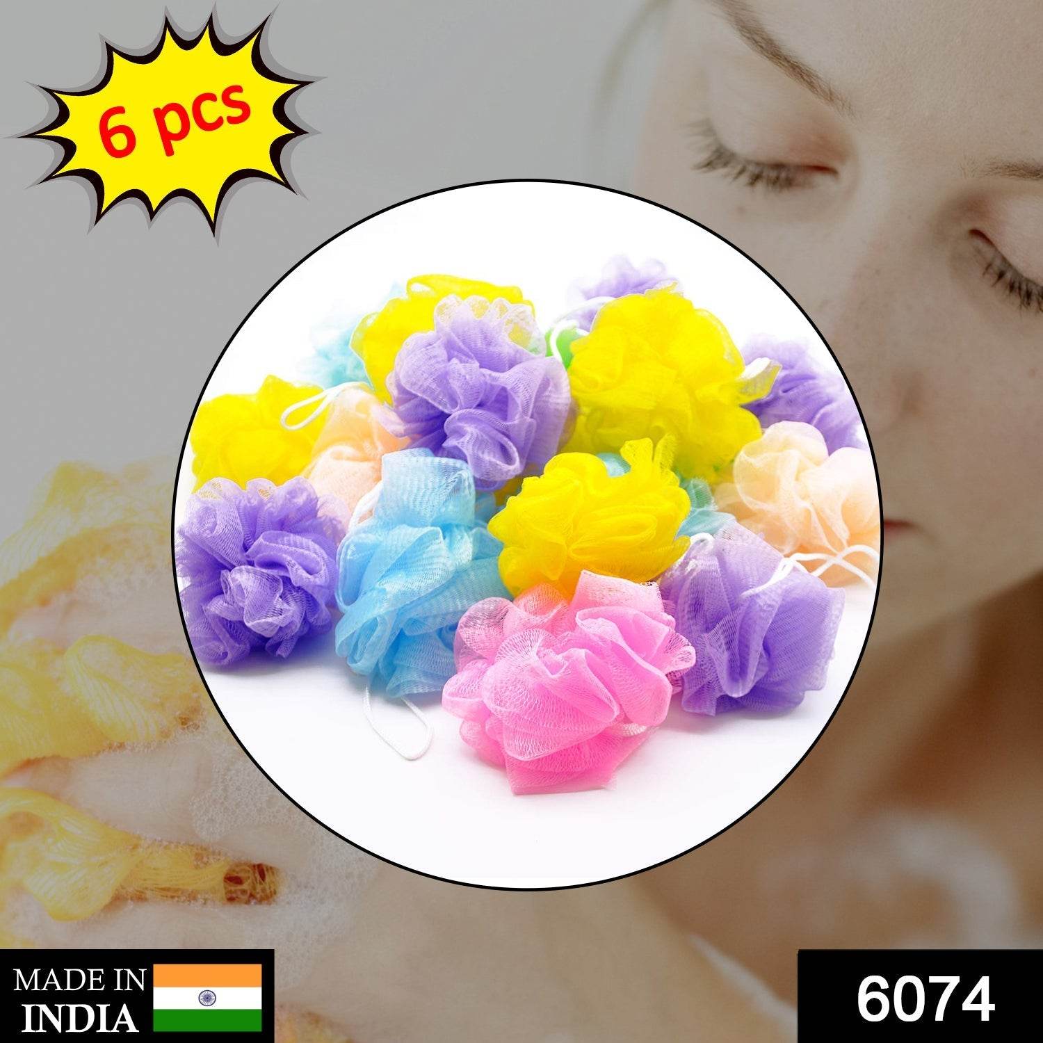 Bath Shower Loofah Sponge Pouf Body Scrubber (Pack of 6Pcs) - infinityexculsivestore.com