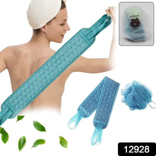 Bath Shower Set Scrubber Loofah Sponge Pouf, Bath Brush Extra Long Dual Sided Scrubber Long Lasting Deep Clean Super Soft, Body Scrubber For Men Woman (2 Pcs Set) - infinityexculsivestore.com