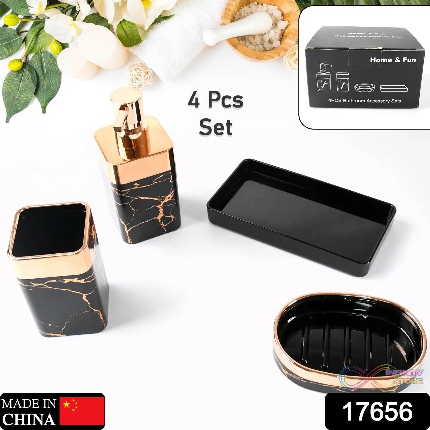 Bathroom Accessories Set, Bathroom Decor with 1 Soap Dispenser, 1 Tumbler, 1 Tray, 1 Soap Dish for Bathroom, Kitchen, Office, Gift for Women and Men (4 pcs set) - infinityexculsivestore.com