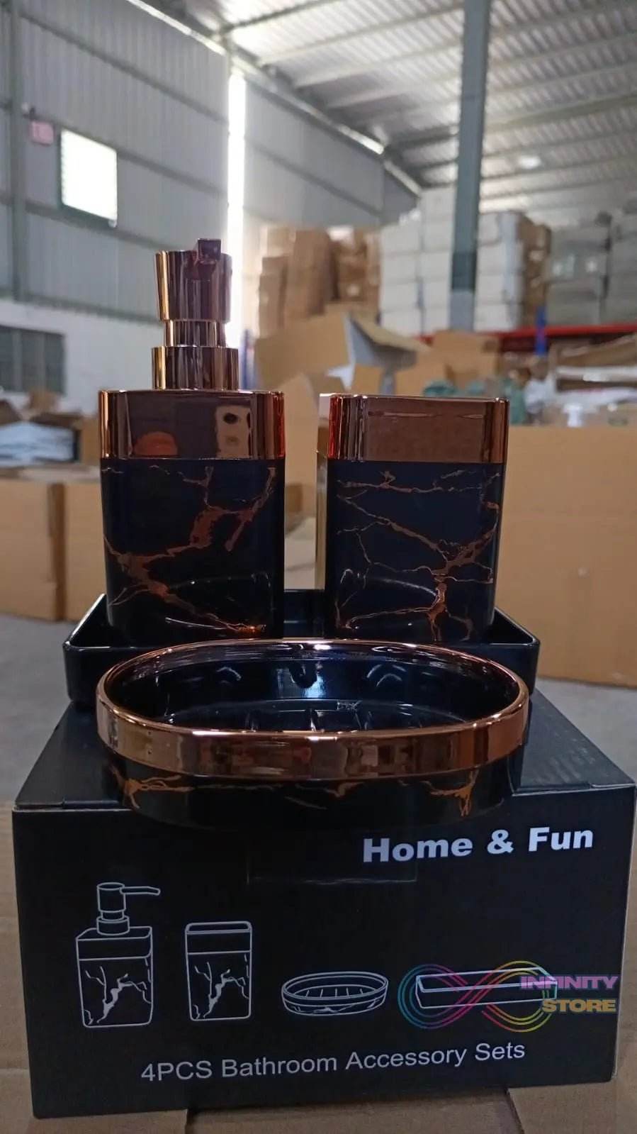 Bathroom Accessories Set, Bathroom Decor with 1 Soap Dispenser, 1 Tumbler, 1 Tray, 1 Soap Dish for Bathroom, Kitchen, Office, Gift for Women and Men (4 pcs set) - infinityexculsivestore.com