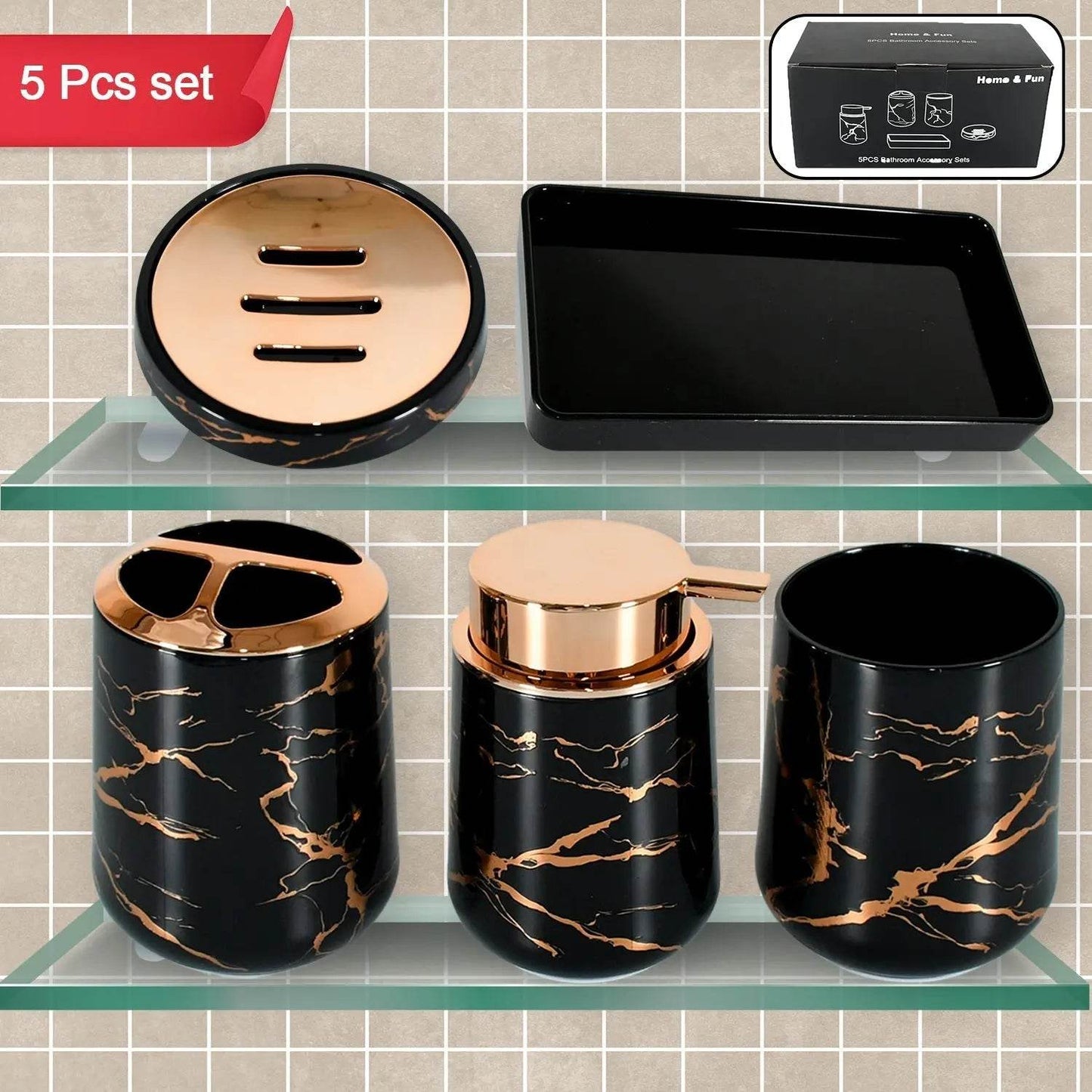 Bathroom Accessory Set Bathroom Decor Premium Quality (5 PCS) 1 X Tumbler,1 X Dispenser,1 X Toothbrush Holder, 1 X Soap Dish & 1 X Tray - infinityexculsivestore.com
