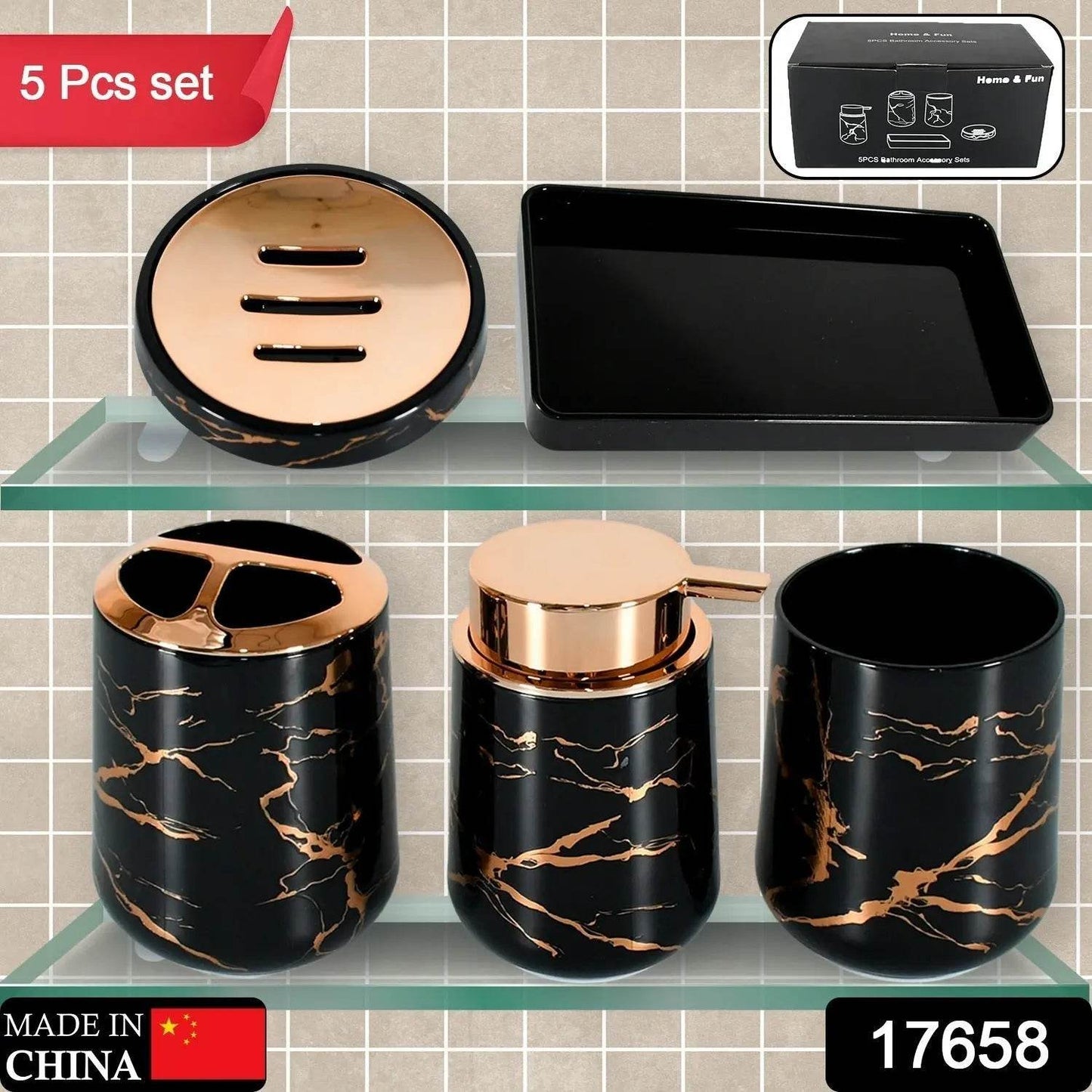 Bathroom Accessory Set Bathroom Decor Premium Quality (5 PCS) 1 X Tumbler,1 X Dispenser,1 X Toothbrush Holder, 1 X Soap Dish & 1 X Tray - infinityexculsivestore.com