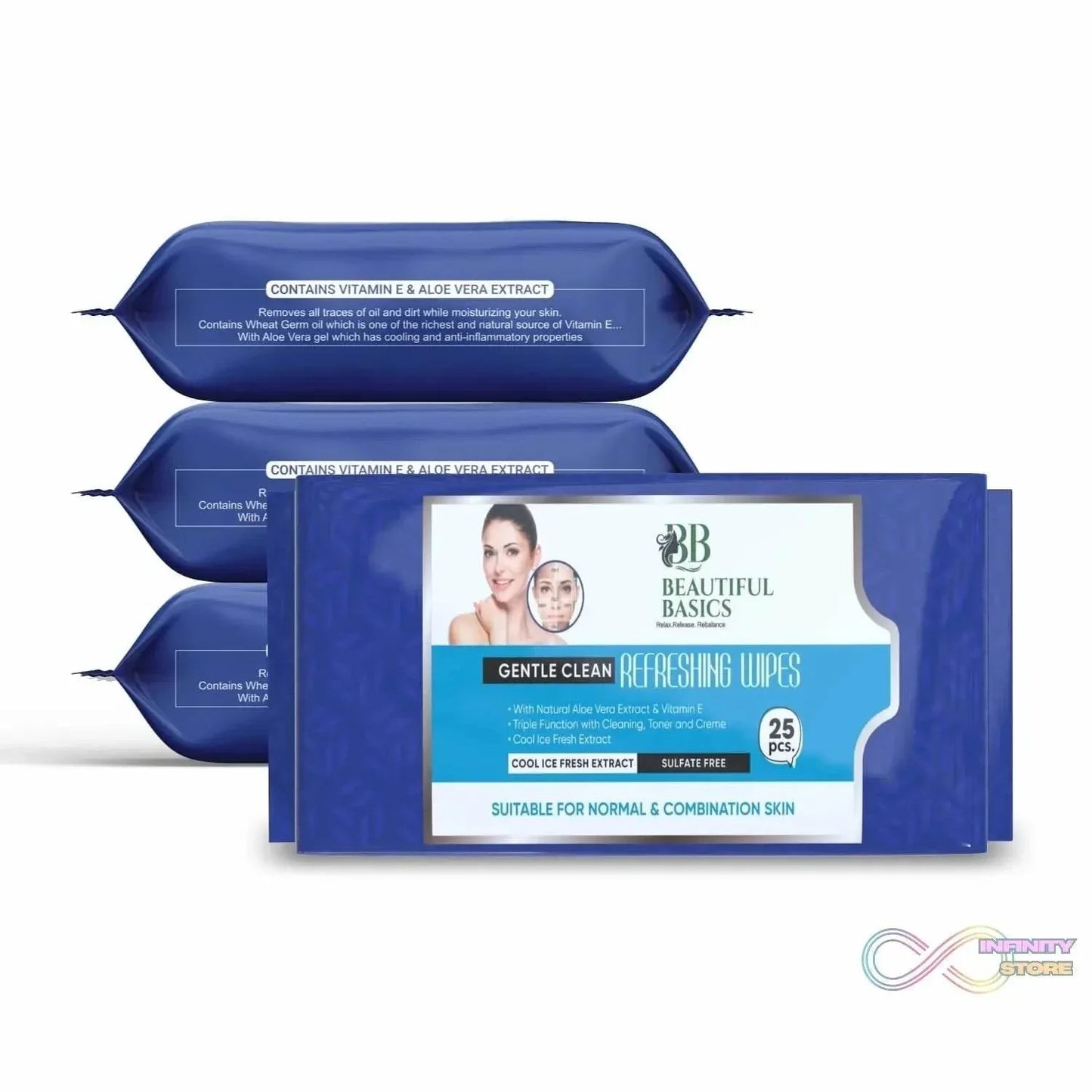 Beautiful Basics Dry, Oily, Sensitive & Normal Skin Face Wipes (4 Pkts x 100 Pcs wipes) - infinityexculsivestore.com