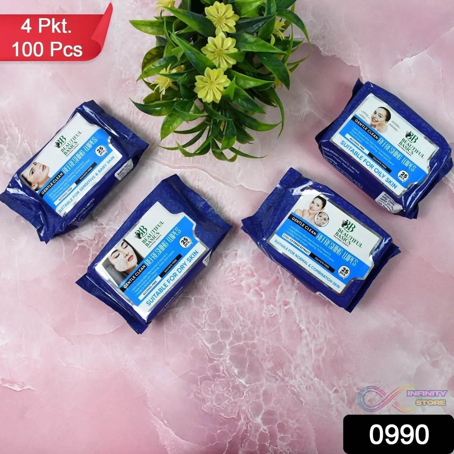 Beautiful Basics Dry, Oily, Sensitive & Normal Skin Face Wipes (4 Pkts x 100 Pcs wipes) - infinityexculsivestore.com
