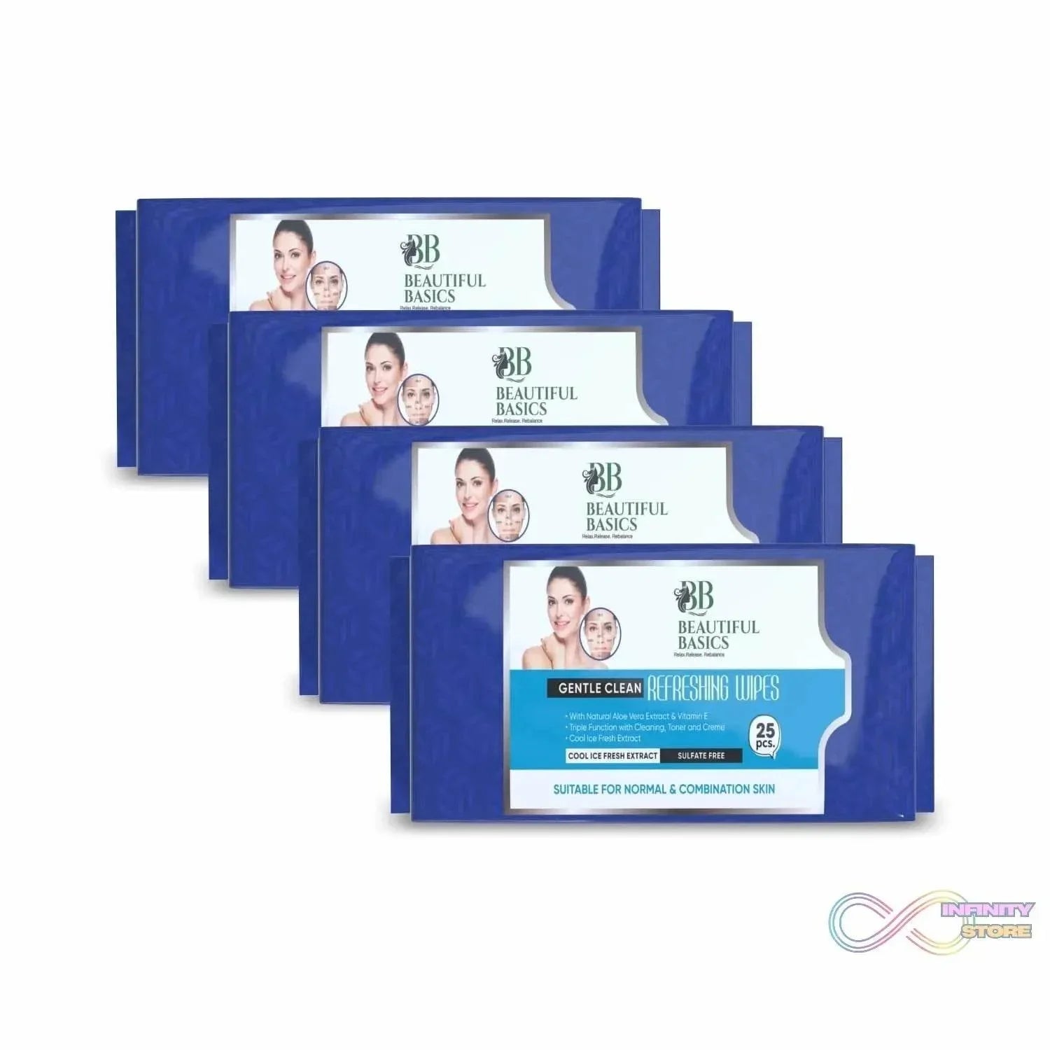 Beautiful Basics Dry, Oily, Sensitive & Normal Skin Face Wipes (4 Pkts x 100 Pcs wipes) - infinityexculsivestore.com