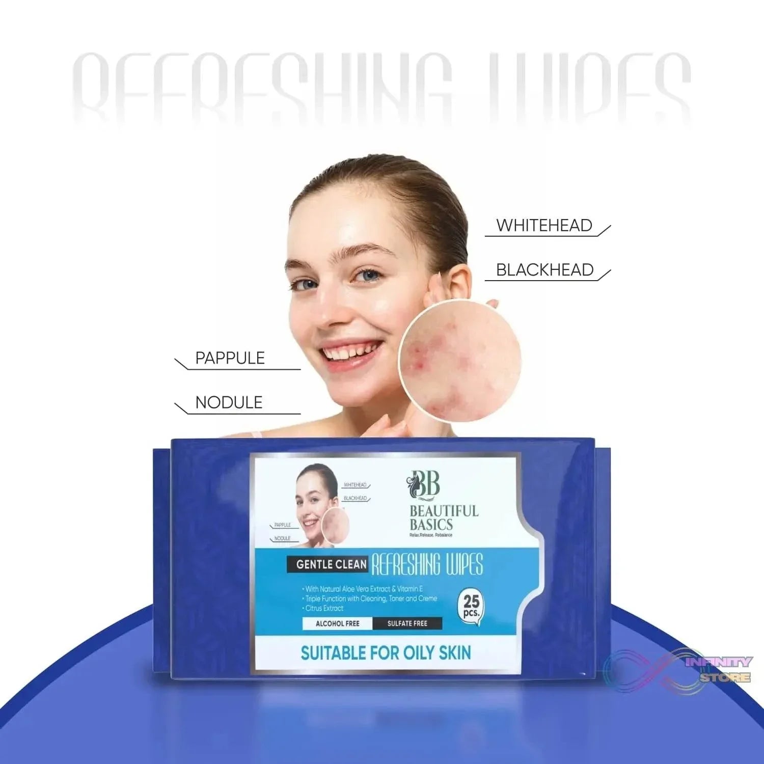Beautiful Basics Normal & Oily Skin Face Wipes (2 Pkts x 50 Pcs Wipes) - infinityexculsivestore.com