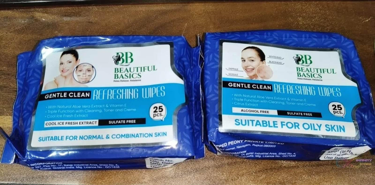 Beautiful Basics Normal & Oily Skin Face Wipes (2 Pkts x 50 Pcs Wipes) - infinityexculsivestore.com