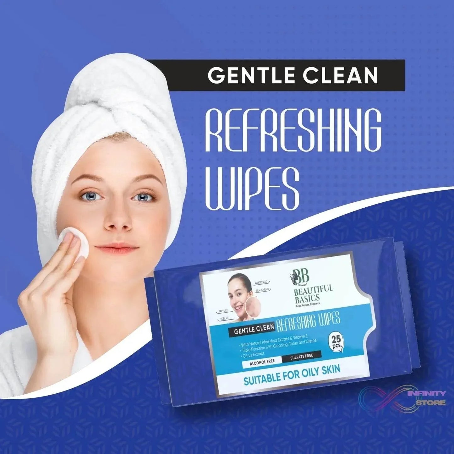 Beautiful Basics Normal & Oily Skin Face Wipes (2 Pkts x 50 Pcs Wipes) - infinityexculsivestore.com
