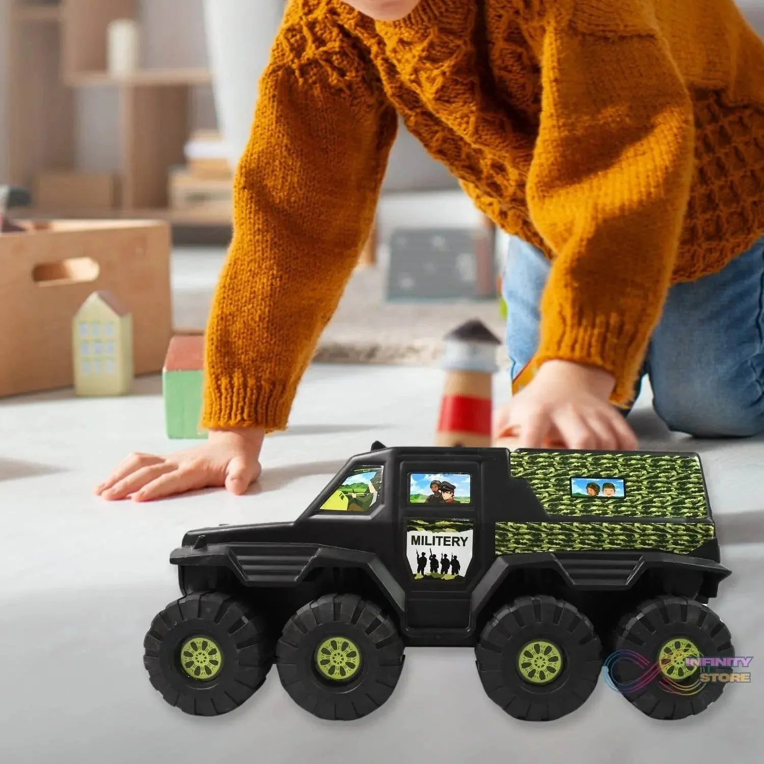 Big Military 8-Wheel Plastic Car Toy (1 Pc) - infinityexculsivestore.com