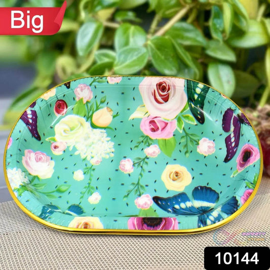 Big Plastic Flower Printed Design Serving Tray (1 Pc / 35 x 24 CM / Mix Color) - infinityexculsivestore.com