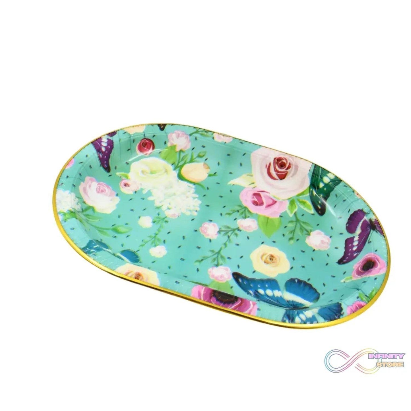 Big Plastic Flower Printed Design Serving Tray (1 Pc / 35 x 24 CM / Mix Color) - infinityexculsivestore.com