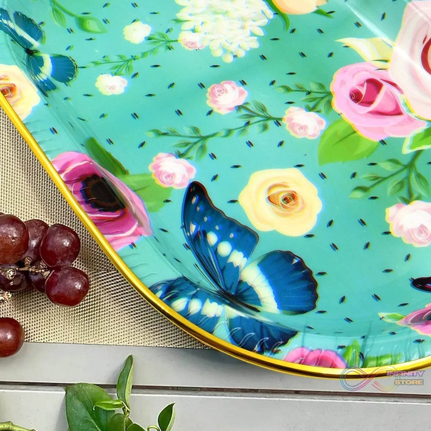 Big Plastic Flower Printed Design Serving Tray (1 Pc / 35 x 24 CM / Mix Color) - infinityexculsivestore.com