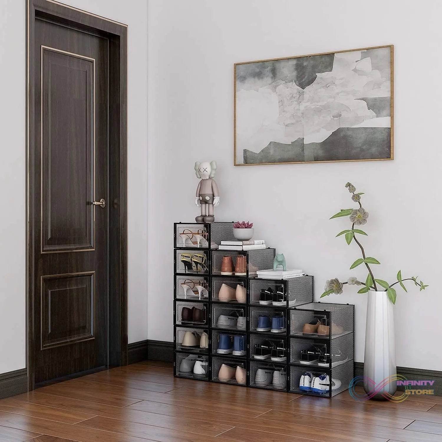 Big Plastic Stackable Shoe Storage Box (1 Pc / 37x27x19 Cm) - infinityexculsivestore.com