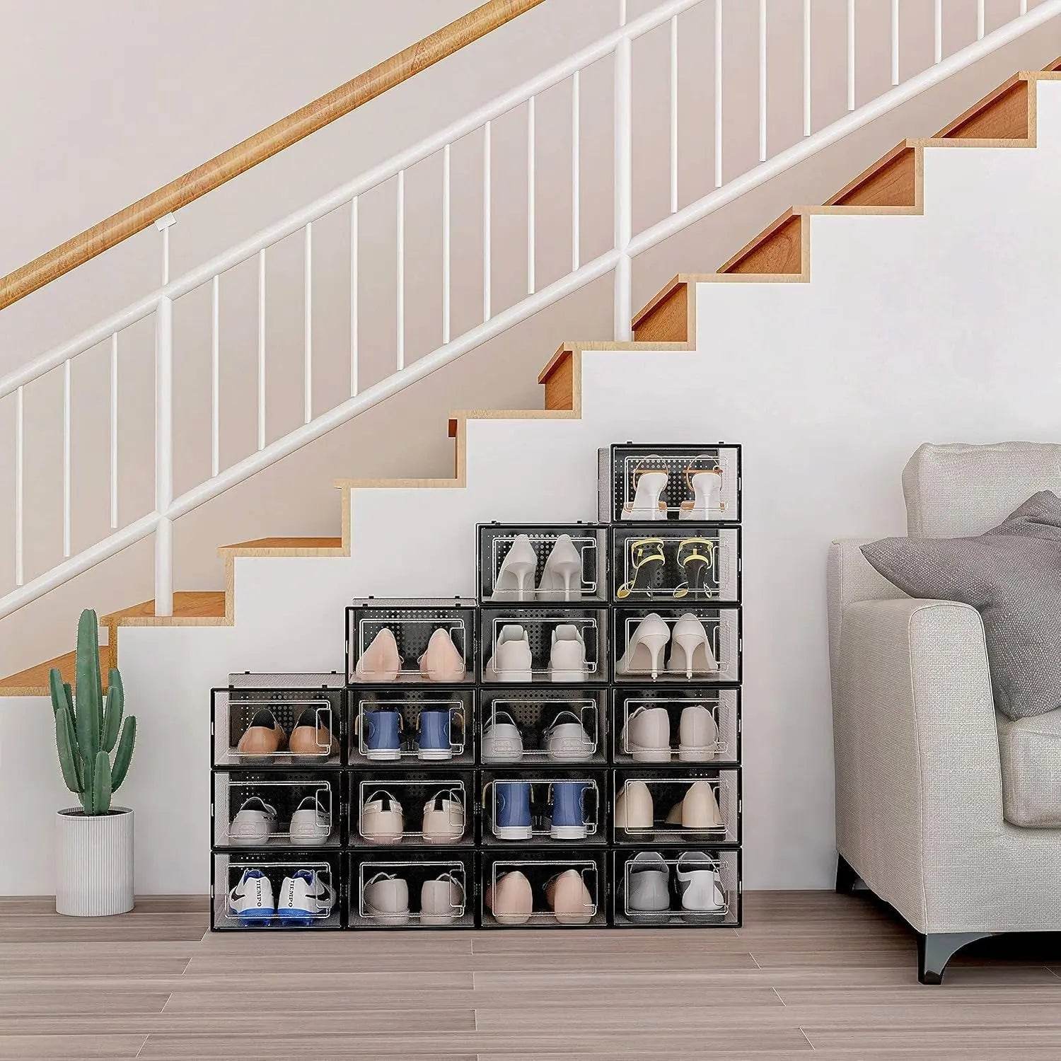 Big Plastic Stackable Shoe Storage Box (1 Pc / 37x27x19 Cm) - infinityexculsivestore.com