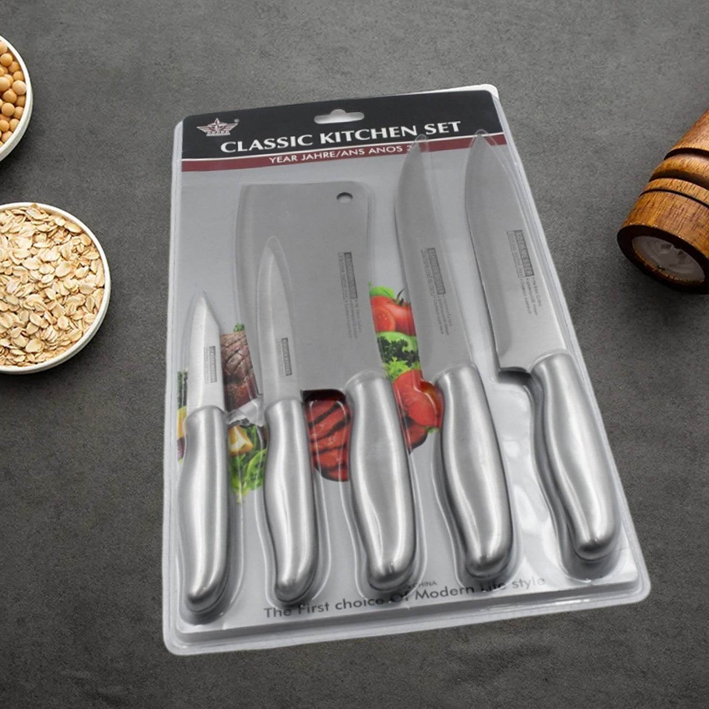Big Size Professional Sharp Durable Quality Pack of 5 Kitchen Knives Set Basic Kitchen Tools-Stainless Steel Kitchen Gadgets (5 Pc Set) - infinityexculsivestore.com