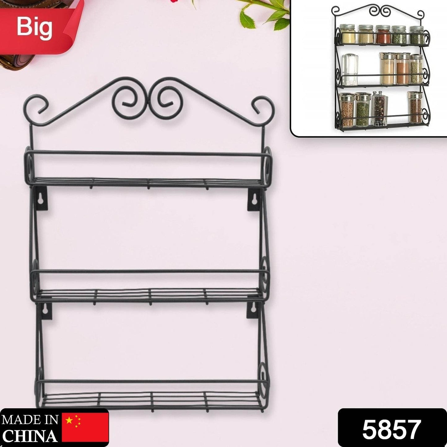 Big Wall Mounted Iron Wall Shelf with 3 Storage Racks for Kitchen, Pantry, Cabinet, Counter top or Free Standing, Rack Holder for Kitchen - infinityexculsivestore.com