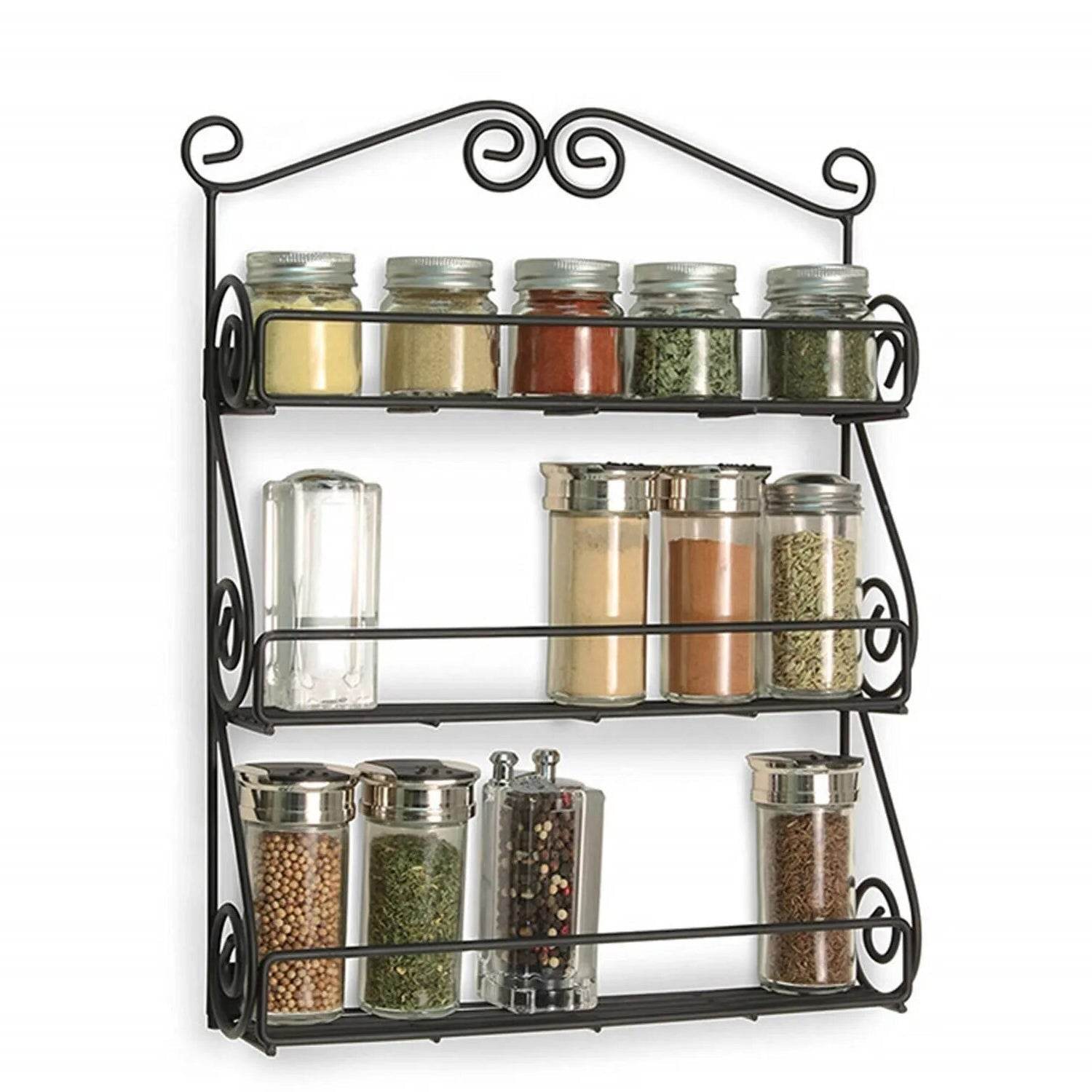 Big Wall Mounted Iron Wall Shelf with 3 Storage Racks for Kitchen, Pantry, Cabinet, Counter top or Free Standing, Rack Holder for Kitchen - infinityexculsivestore.com