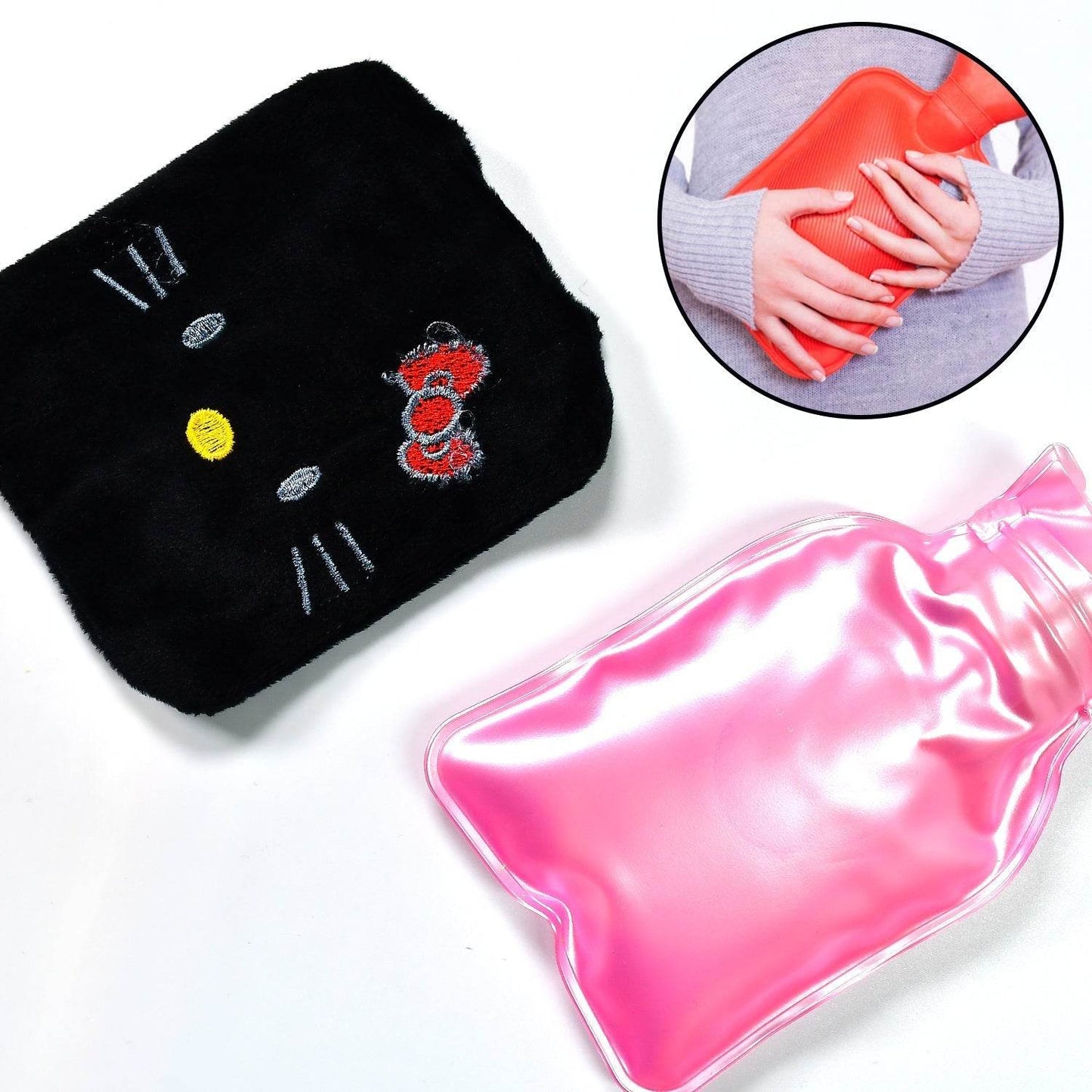 Black Hello Kitty small Hot Water Bag with Cover for Pain Relief, Neck, Shoulder Pain and Hand, Feet Warmer, Menstrual Cramps. - infinityexculsivestore.com