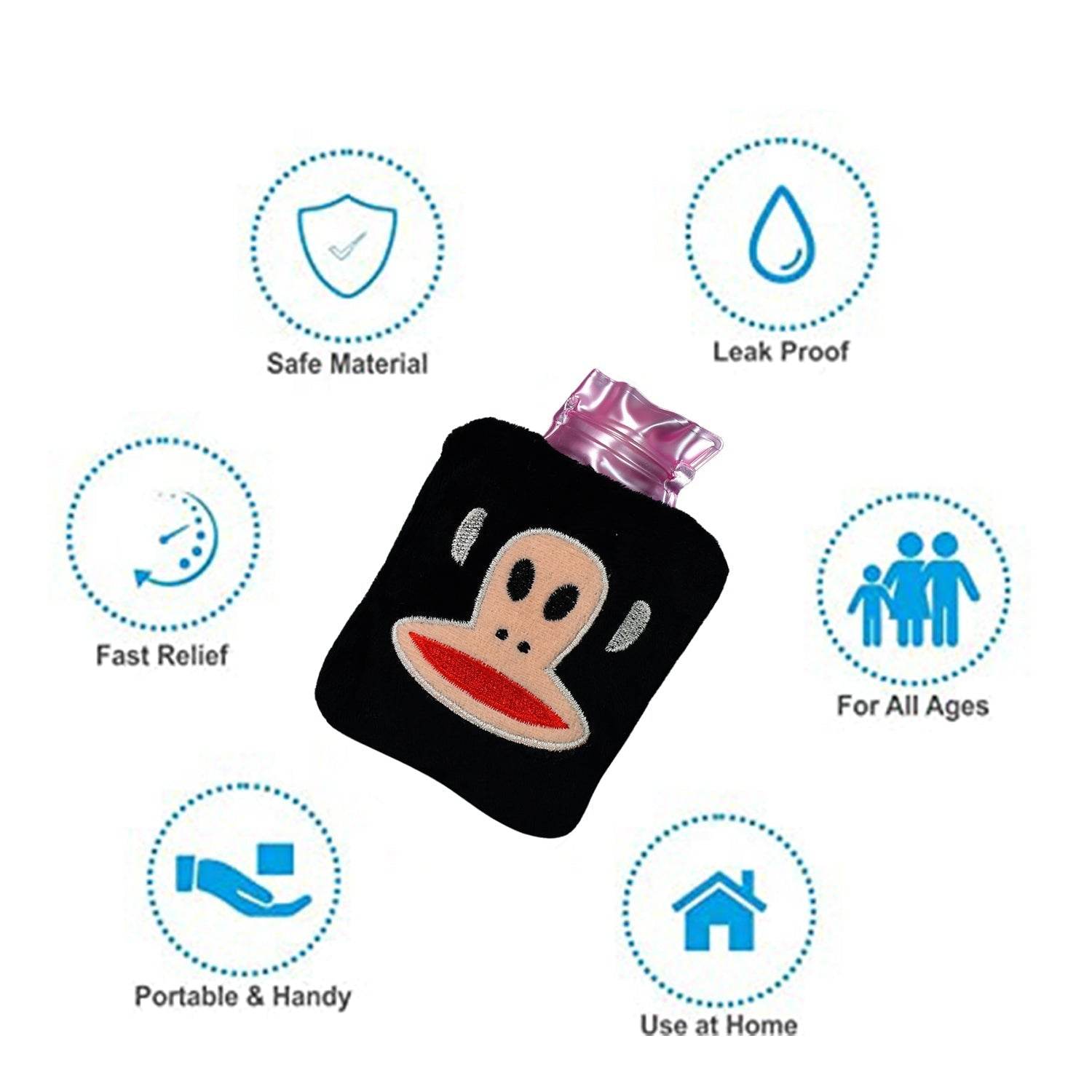 Black Monkey Small Hot Water Bag with Cover for Pain Relief - infinityexculsivestore.com