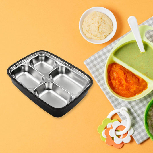 Black Transparent 4 Compartment Lunch Box for Kids and adults, Stainless Steel Lunch Box with 4 Compartments For Office, Travel, School, Home - infinityexculsivestore.com