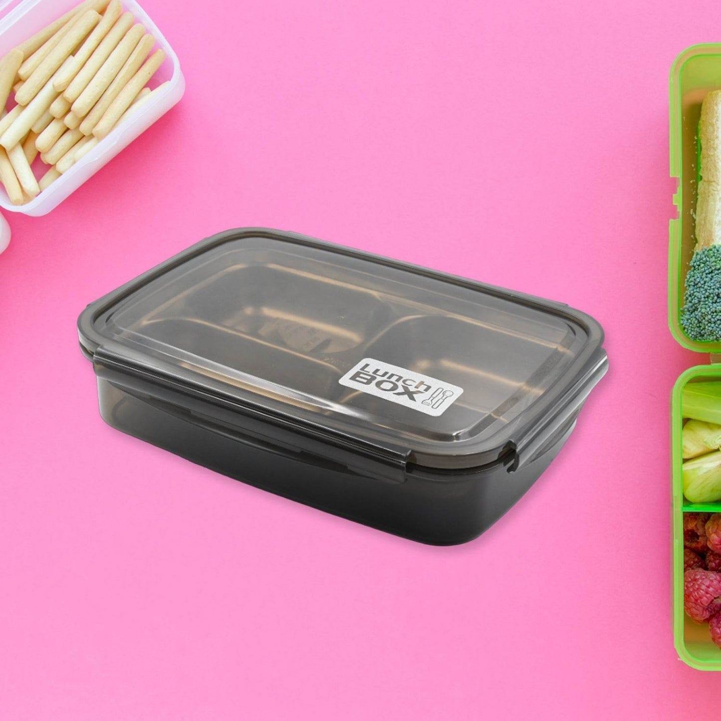 Black Transparent 4 Compartment Lunch Box for Kids and adults, Stainless Steel Lunch Box with 4 Compartments For Office, Travel, School, Home - infinityexculsivestore.com