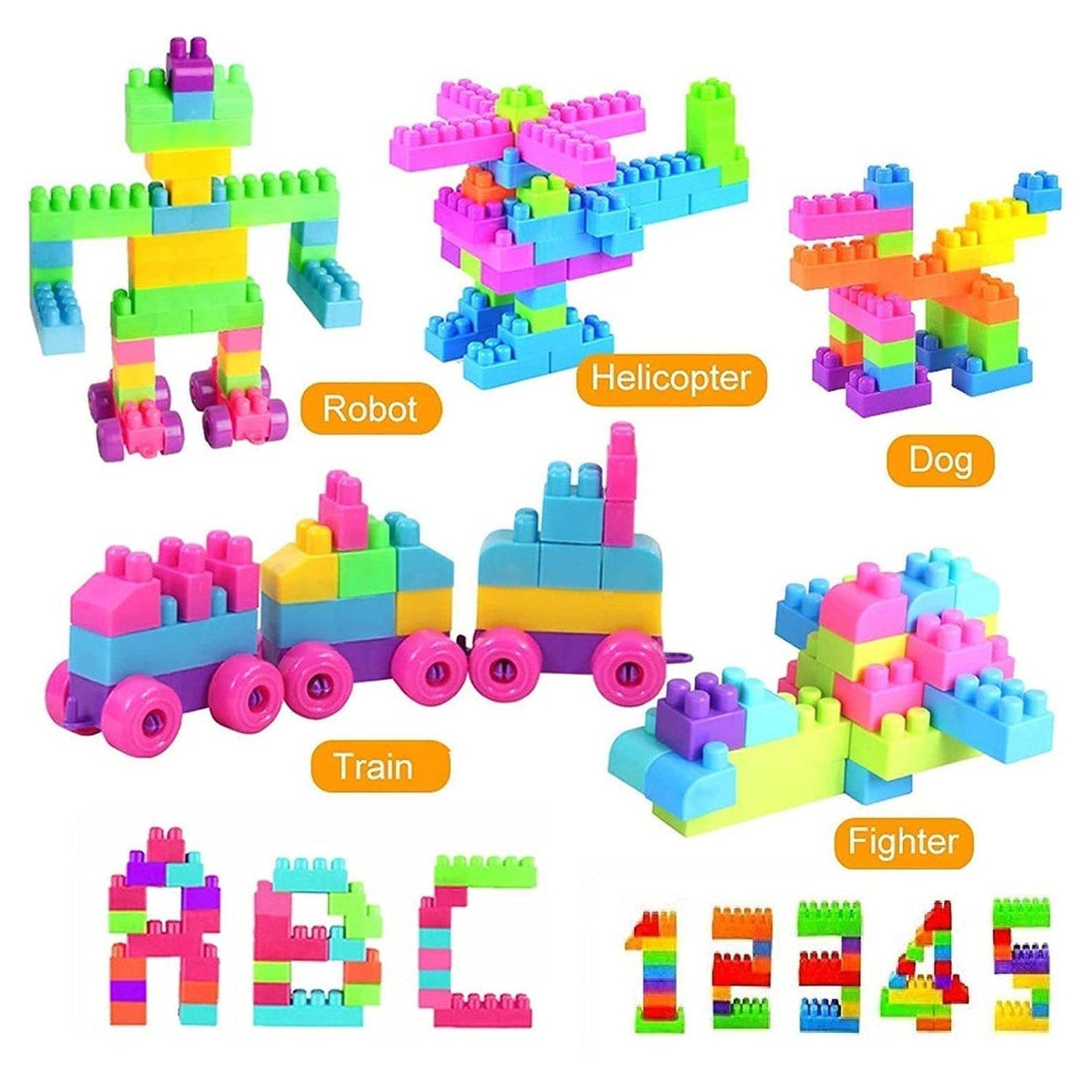 Blocks Set for Kids, Play Fun and Learning Blocks for Kids Games for Children Block Game Puzzles Set Boys, Children (Multicolor, 60 Bricks Blocks) - infinityexculsivestore.com