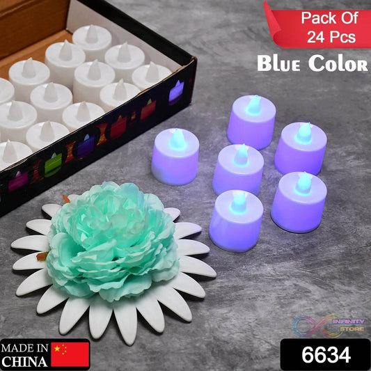 Blue Flameless LED Tealights, Smokeless Plastic Decorative Candles - Led Tea Light Candle For Home Decoration (Pack Of 24) - infinityexculsivestore.com